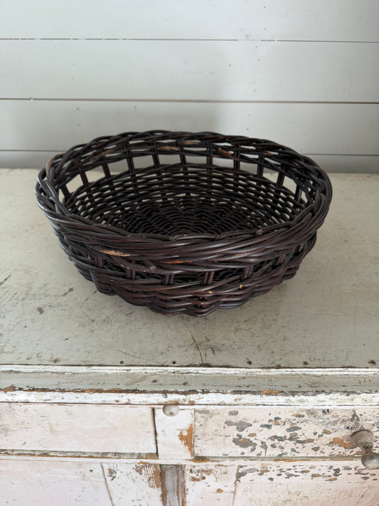 Vintage round wicker basket - Brown
