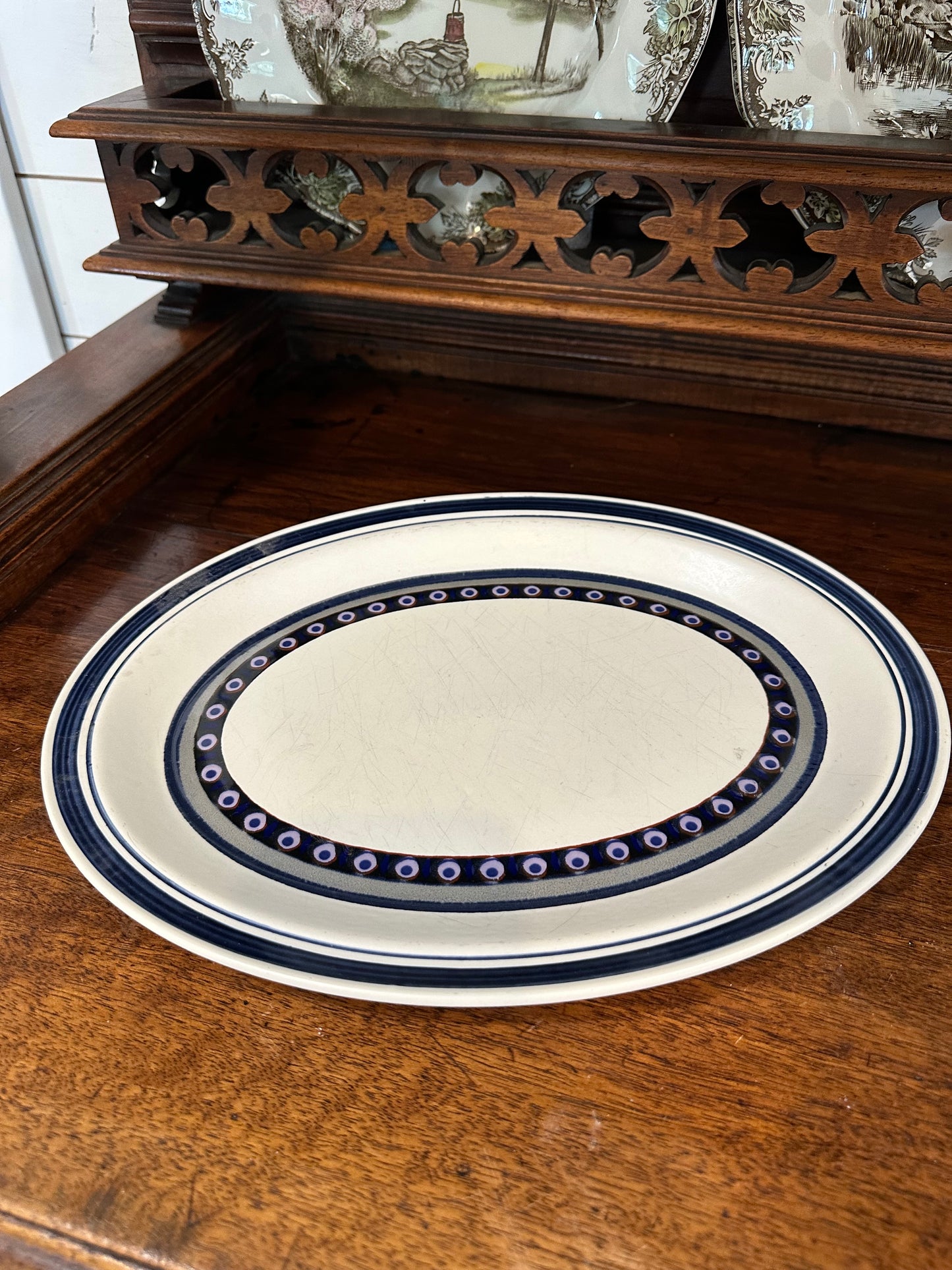 Royal Doulton  TANGIER Oval Serving Platter  Blue White Lambeth