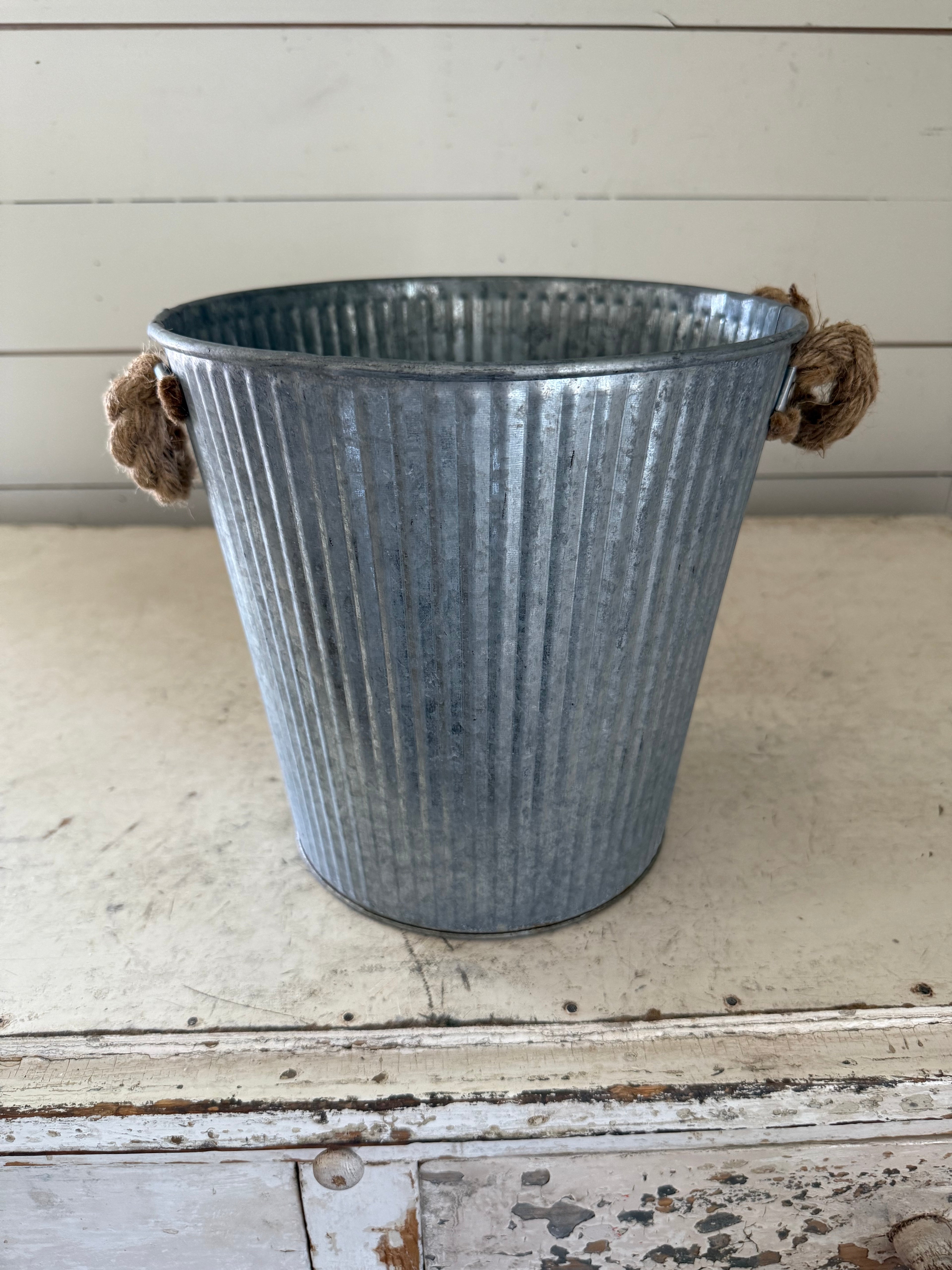 Galvanized, Fluted Planter Bucket
