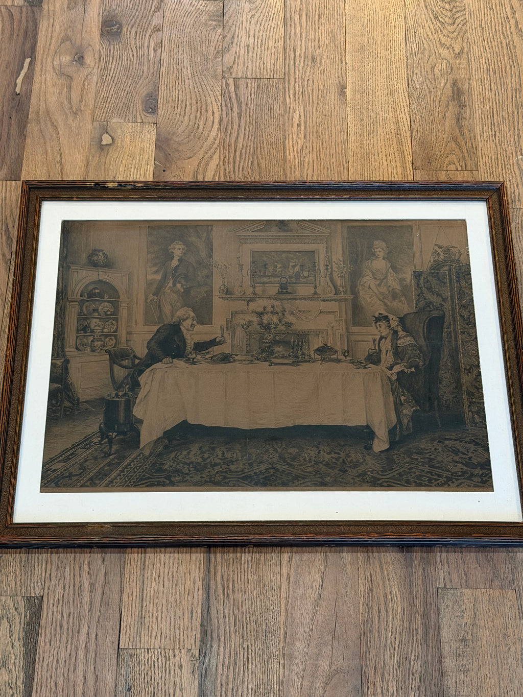 Antique Framed “Darby And Joan” Hand Colored Etching