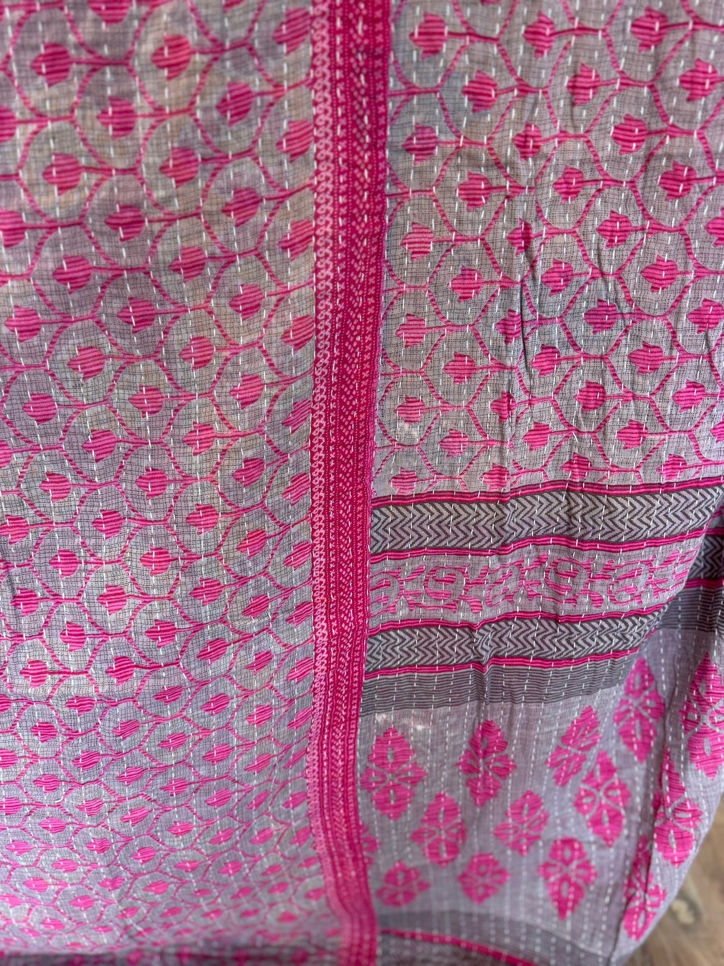 Vintage Kantha Fabric Quilt 5 - Handstitched - Quilt F 80x52” est