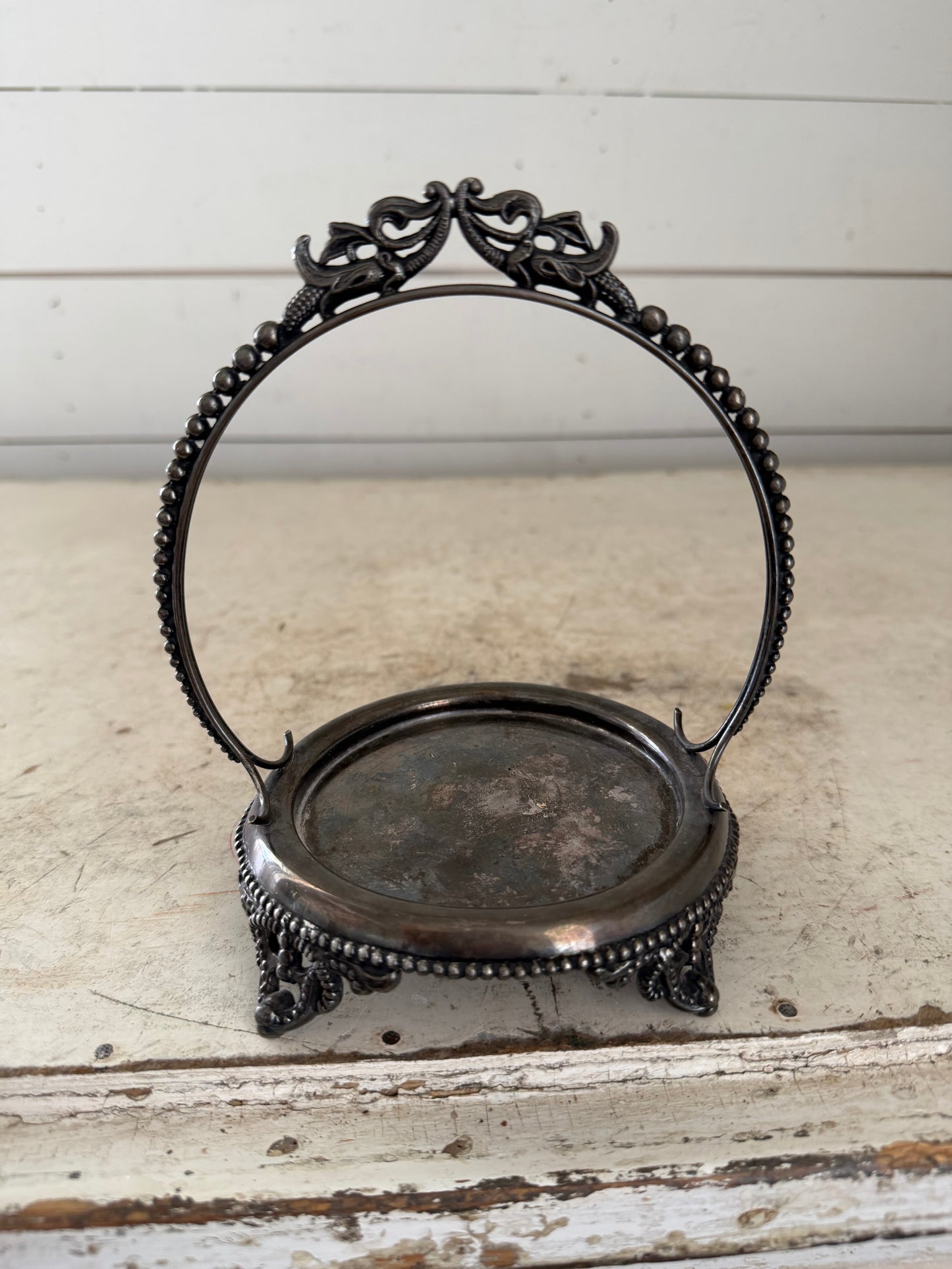 Silver plate bridal basket holder