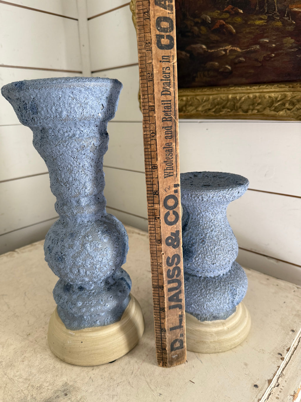 Indigo Terra Cotta Pillar Candle Holder Set