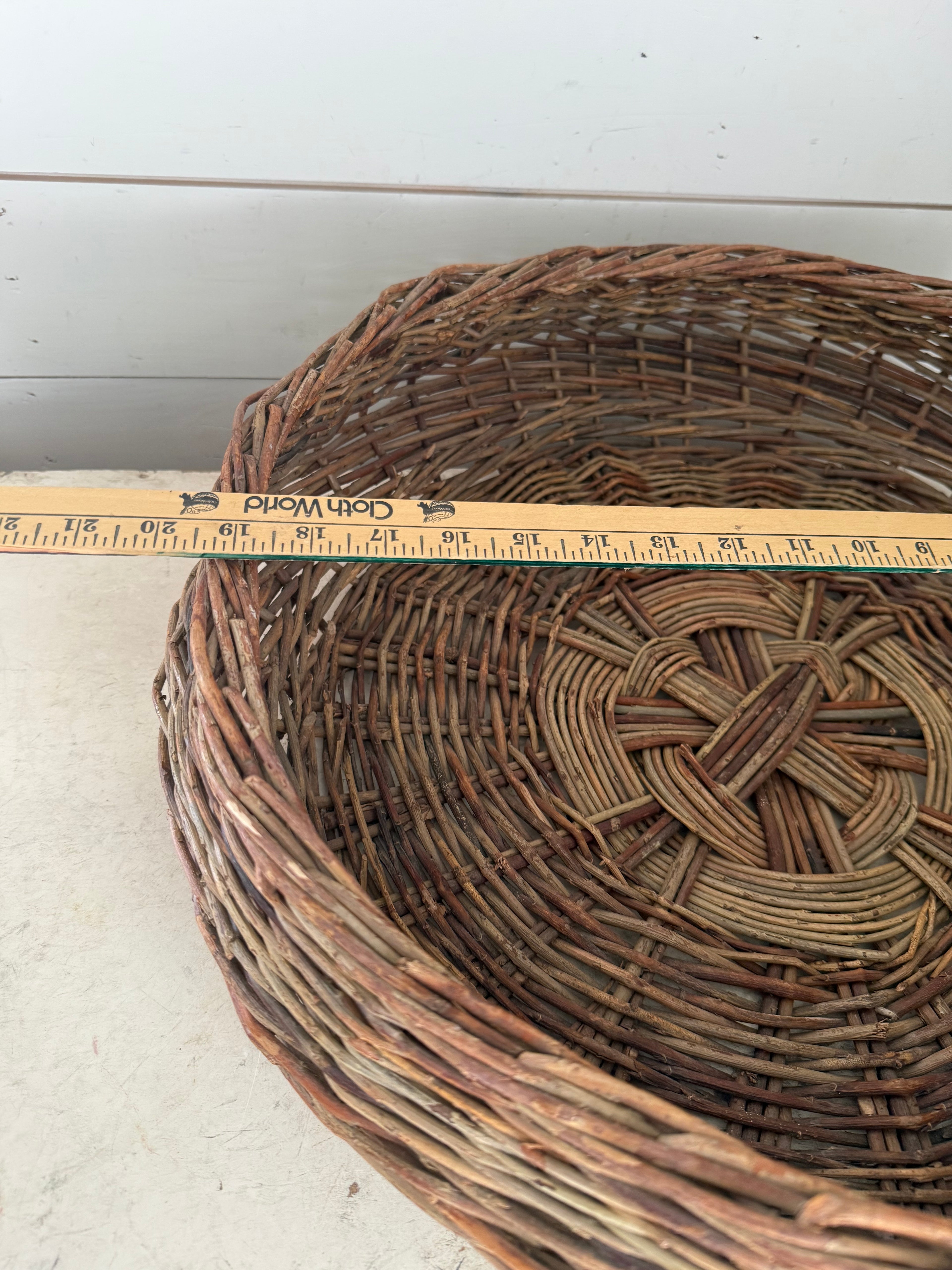 Oversized Round Handmade Antique Wicker Basket - French Style