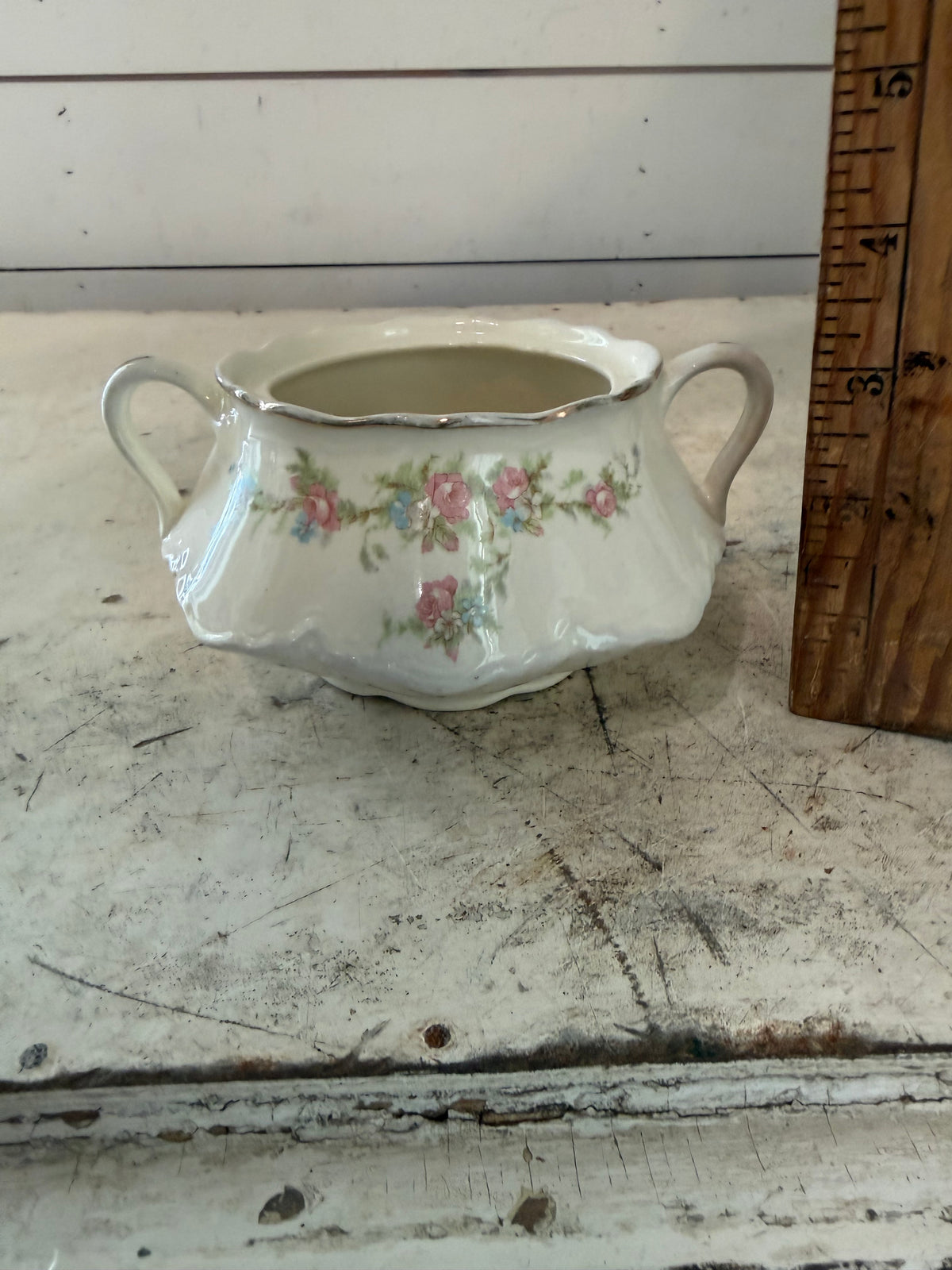 Taylor Smith Taylor pink roses sugar dish no lid made in USA