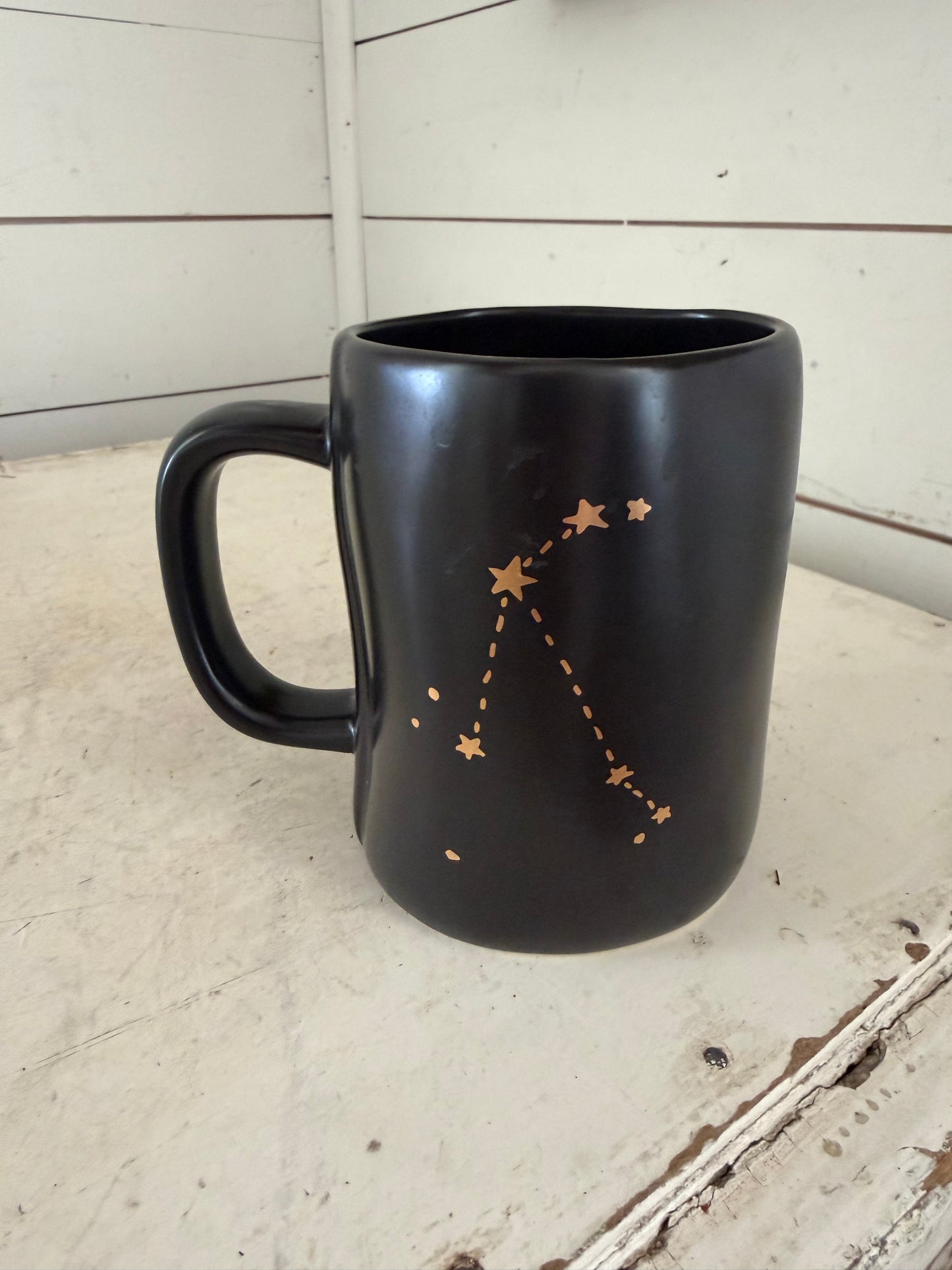 Rae Dunn Matte Black Gold 'ARIES' Ram Zodiac Oversized Coffee Tea Mug Cup