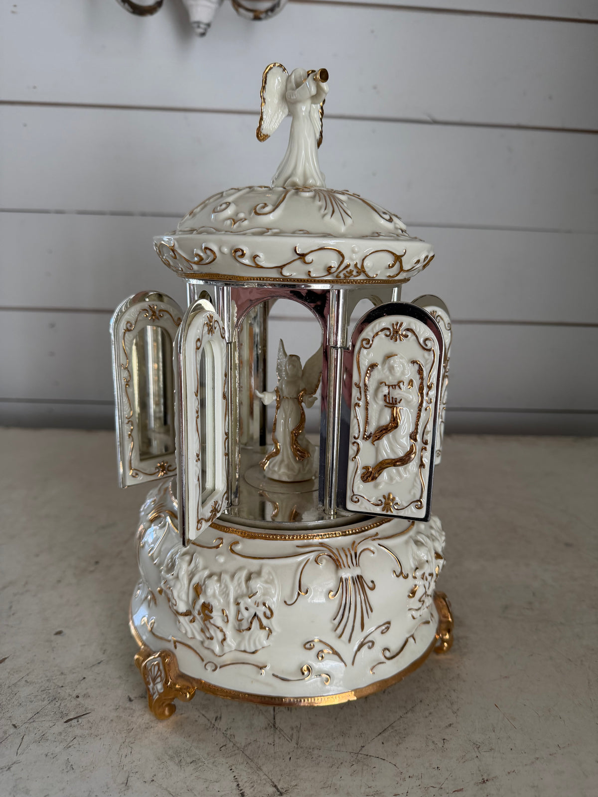 Mr. Christmas Angel Carillon Music Box Rare Carousel Figure  - music plays, but it does not turn