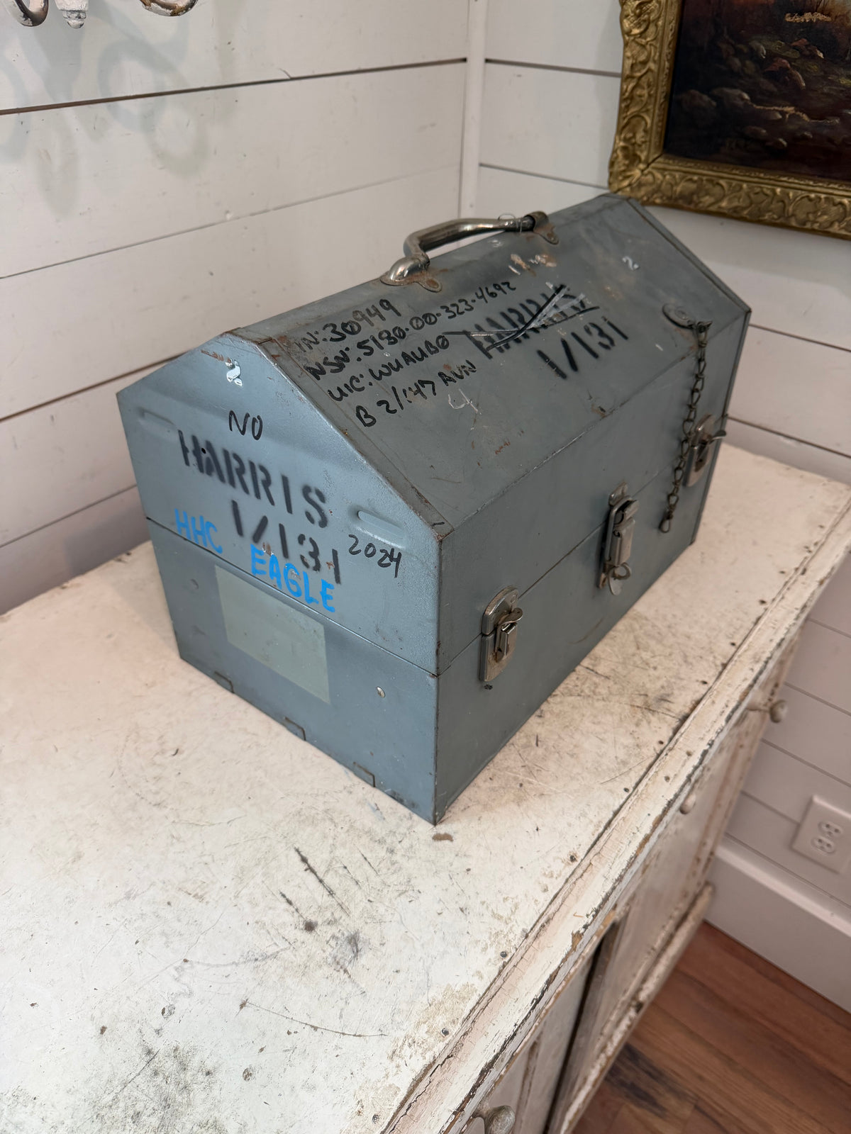 Military Carry Tool Box Metal Cantilever Vintage Heavy Duty
