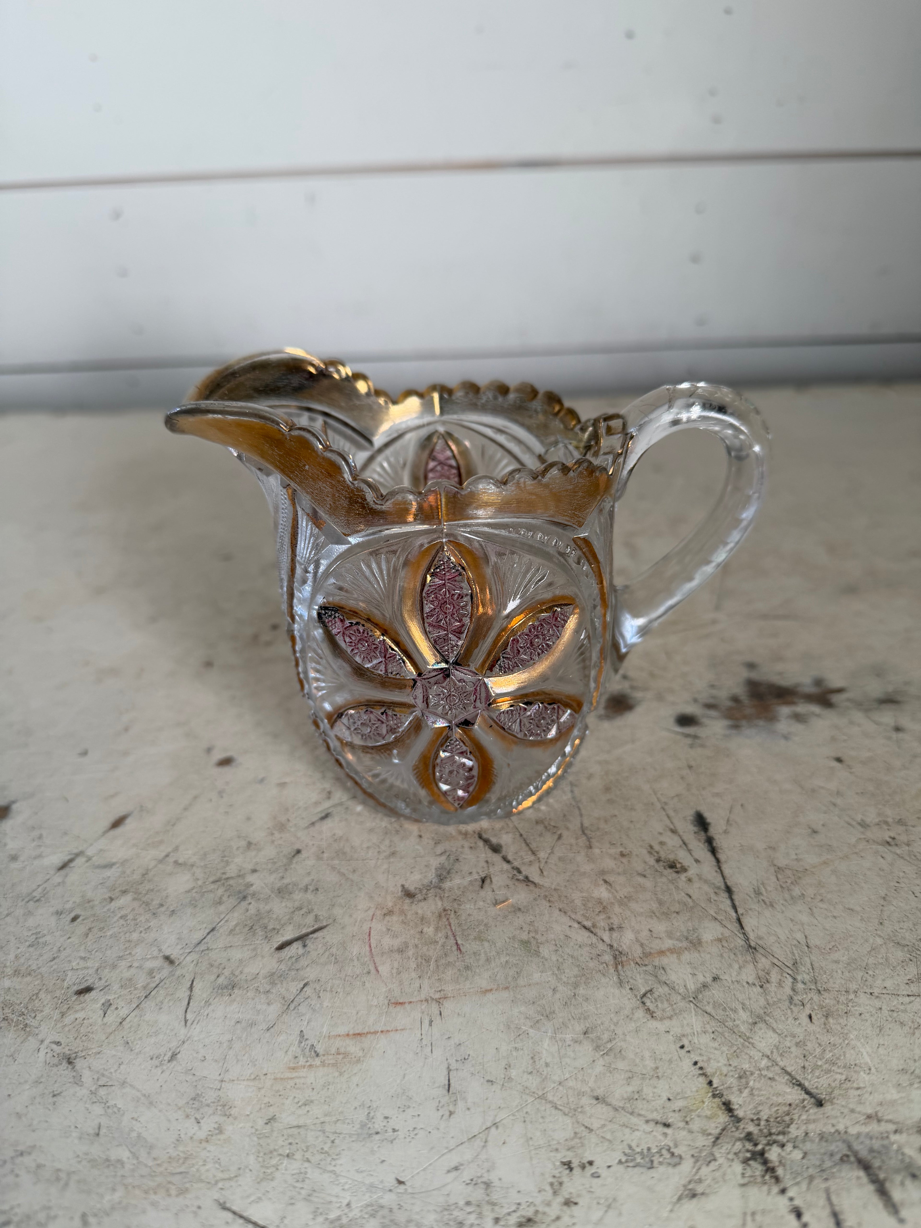 Early American Pressed Glass Creamer With Gold Gilding