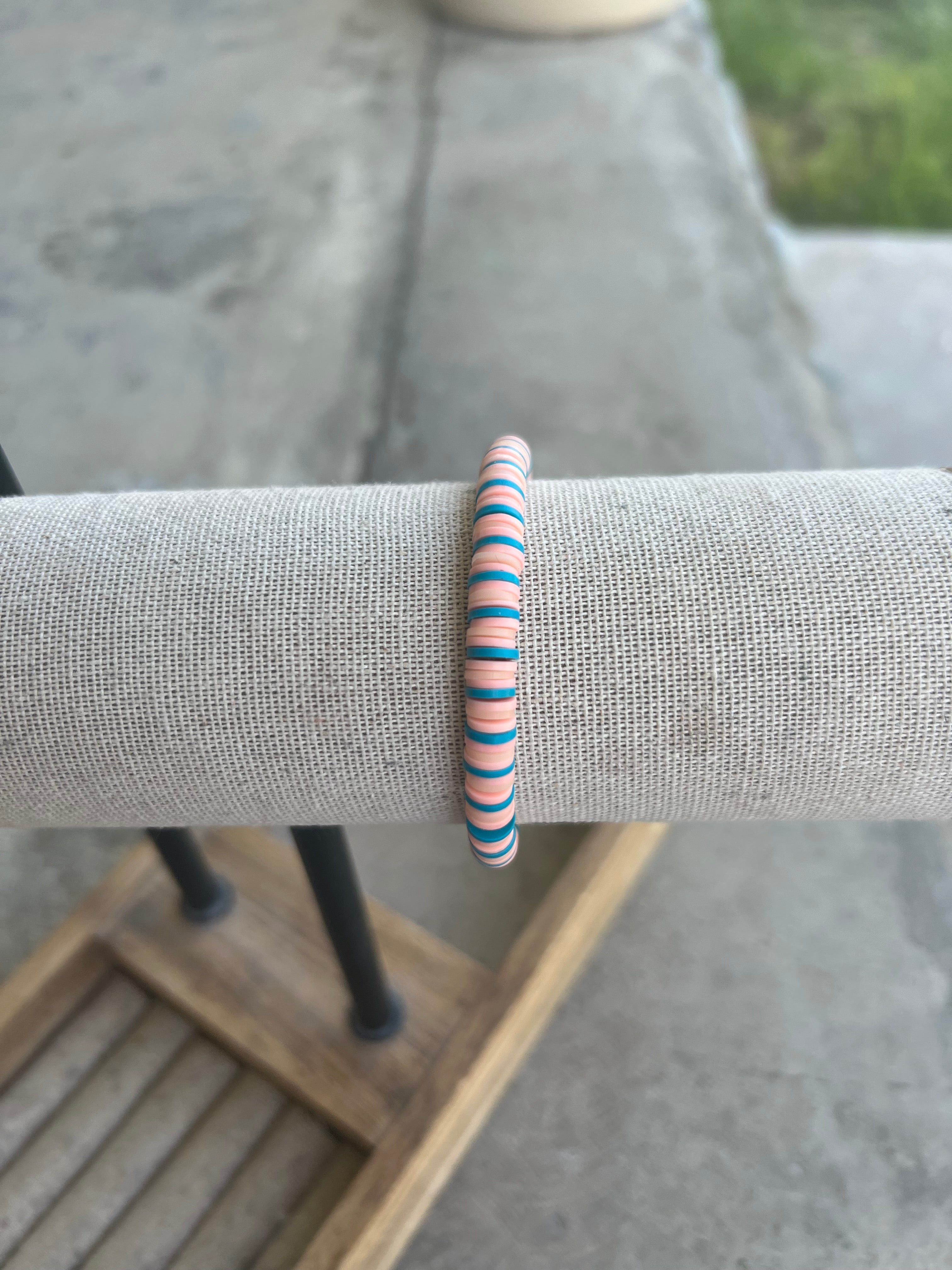 Pink, blue-green homemade clay Bracelet