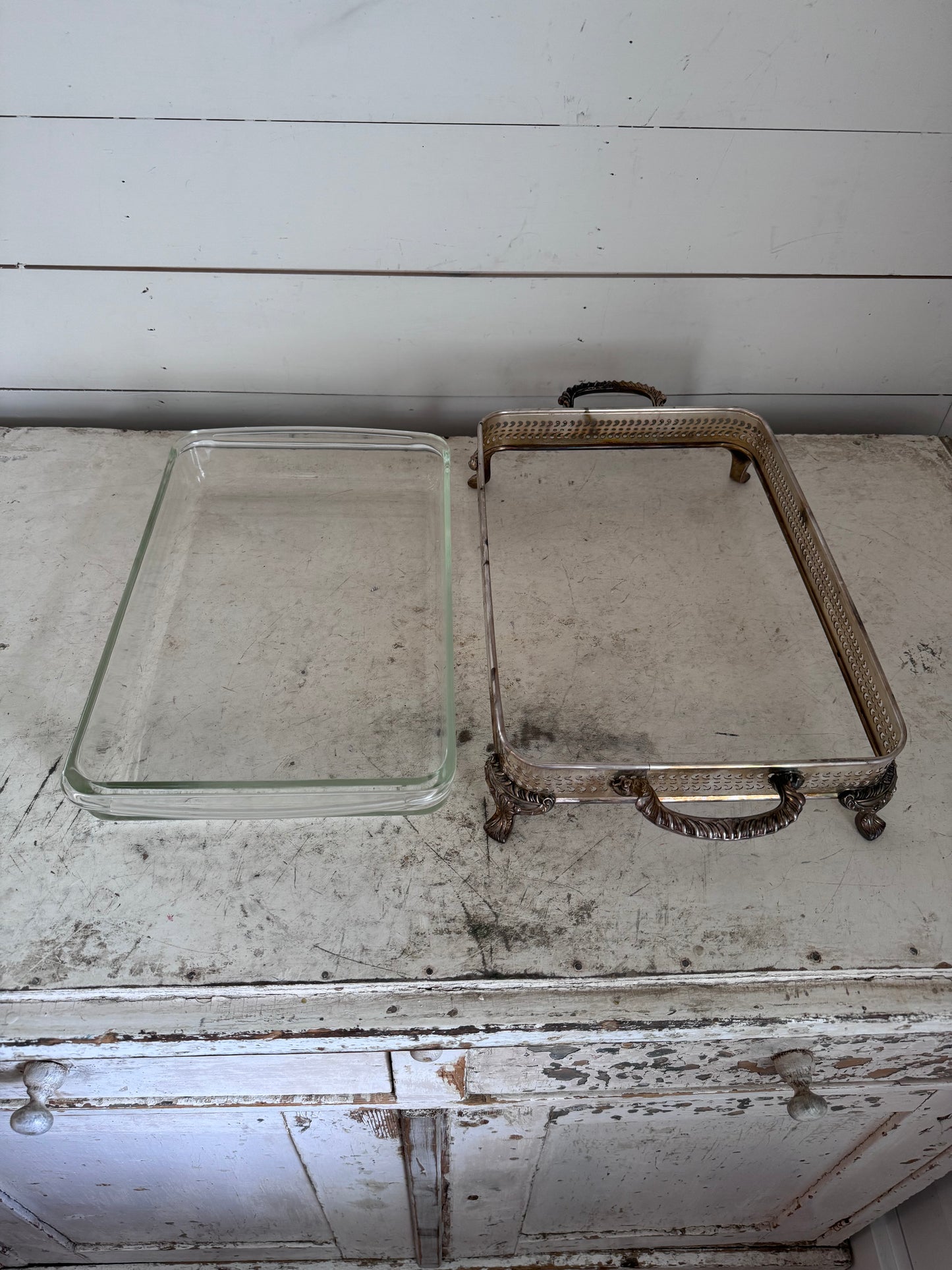 Pyrex caserole dish with Silver Plated Tray