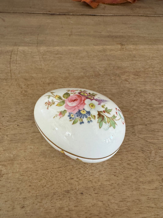 Hammersley & Co Covered Egg Trinket Box with Floral Design Fine Bone China Made in England