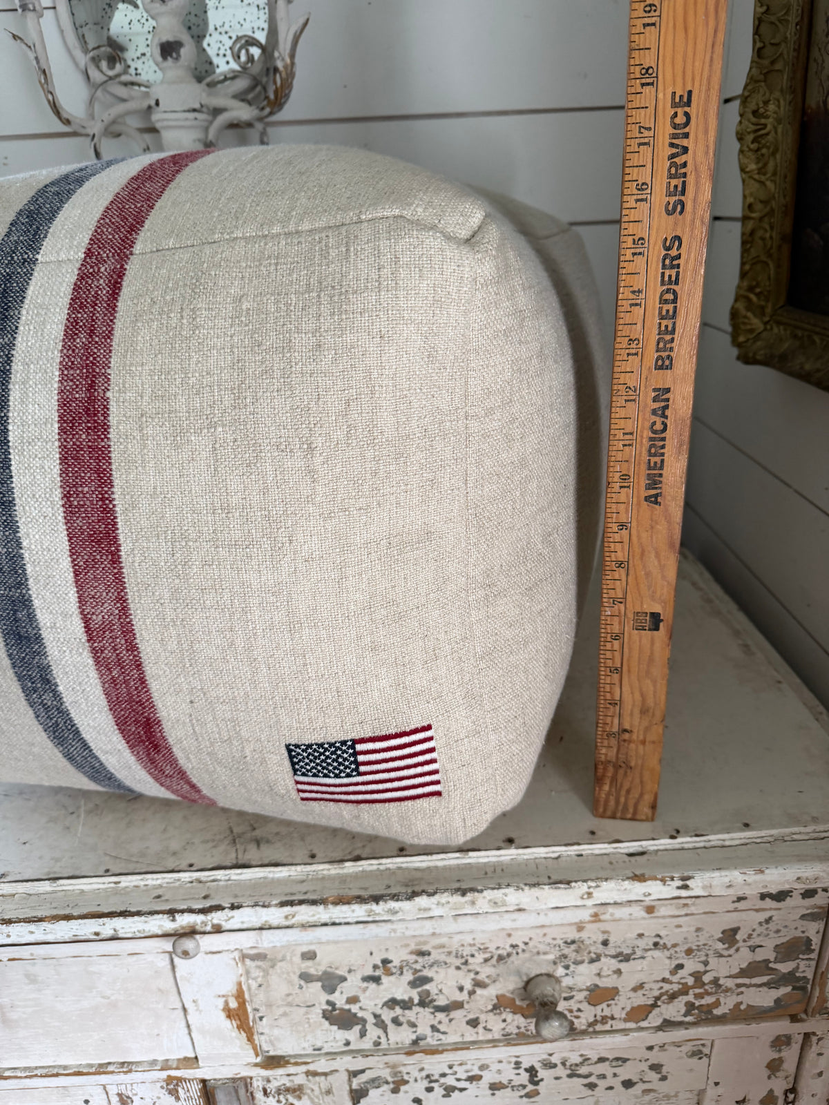 Pottery Barn American Flag Patriotic Grain Sack Pouf