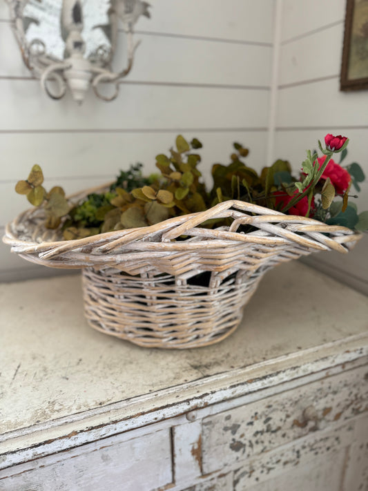 Oversized White Washed White Wicker Basket - greenery not included