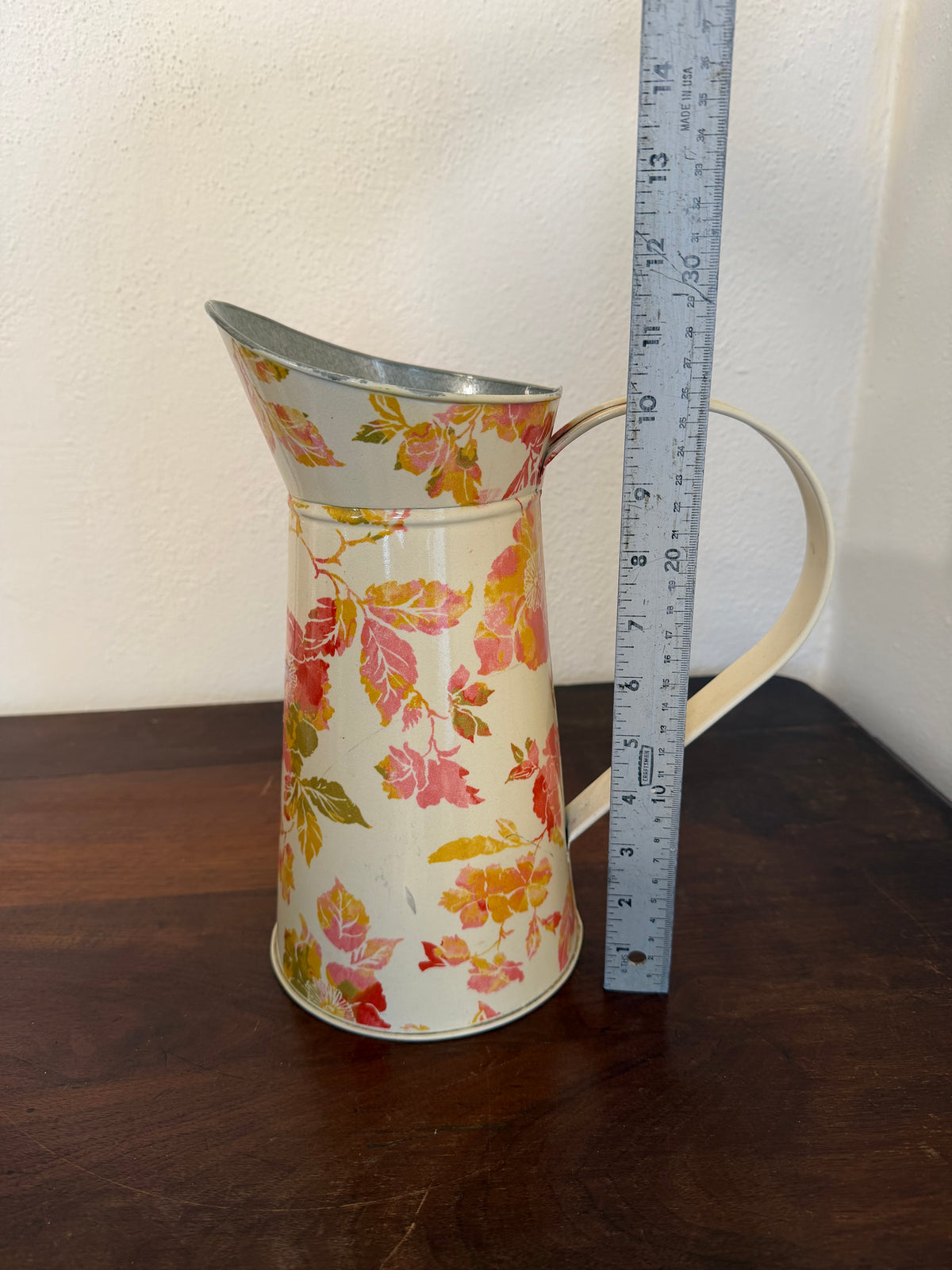 Large Floral Tin Watering Can Pitcher Jug