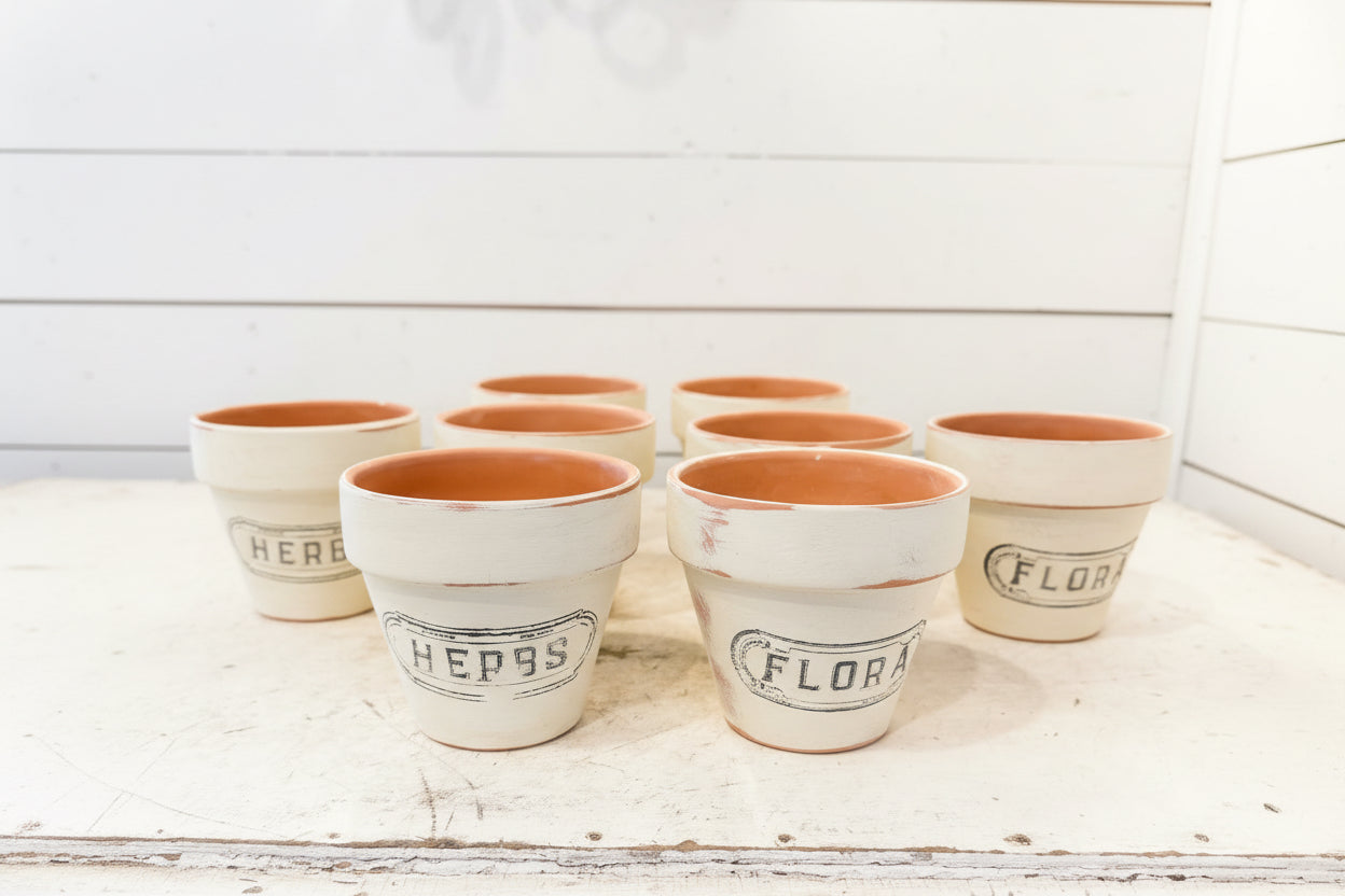 Painted and Stamped Terracotta pots - sold individually - CHOSEN AT RANDOM