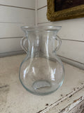 Double handled clear, glass vase
