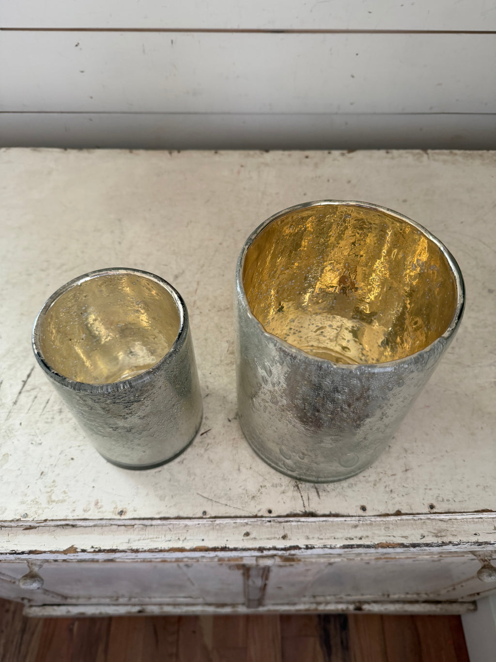 Crate and Barrel Mercury Glass Hurricane Candle Holder or vase sold individually