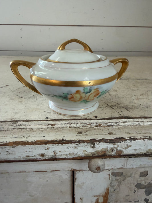 Vintage Austria yellow rose sugar bowl
