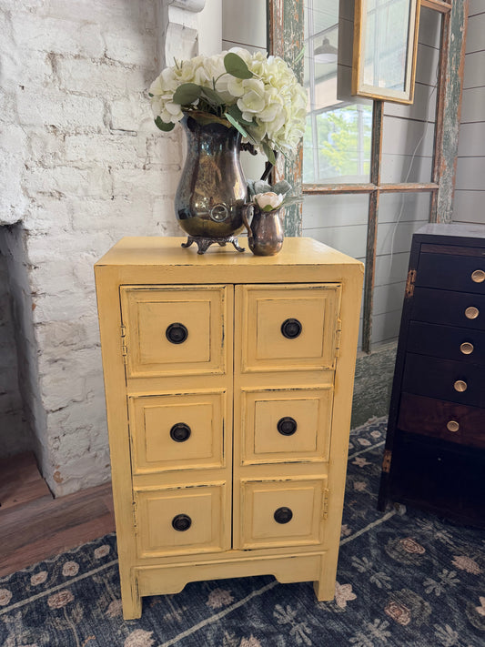 Shabby Hand Painted Butter Yellow Cabinet with shelf inside