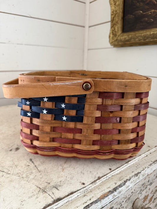 Vintage Patriotic American Flag Basket