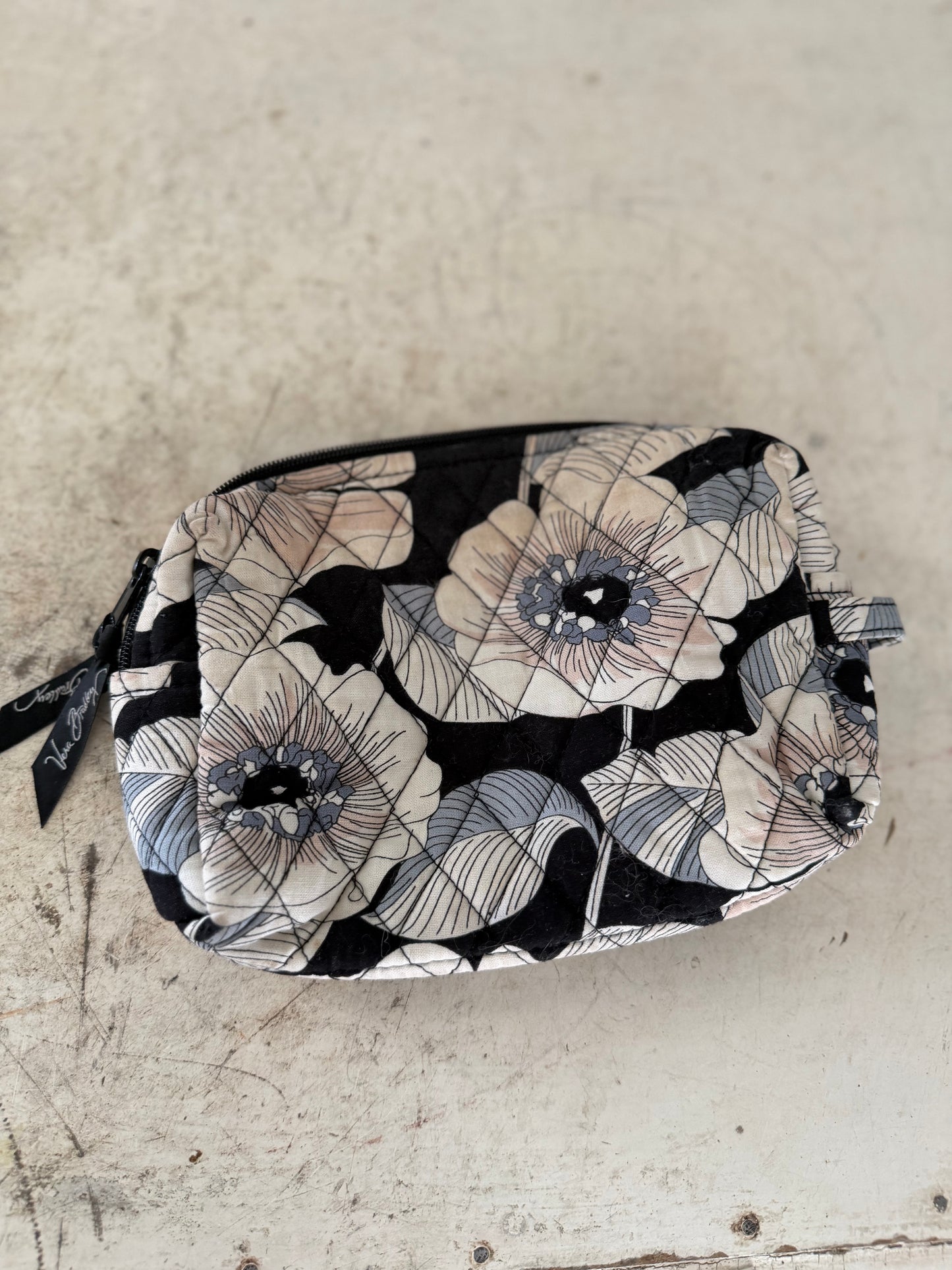 Vera Bradley, black floral makeup bag