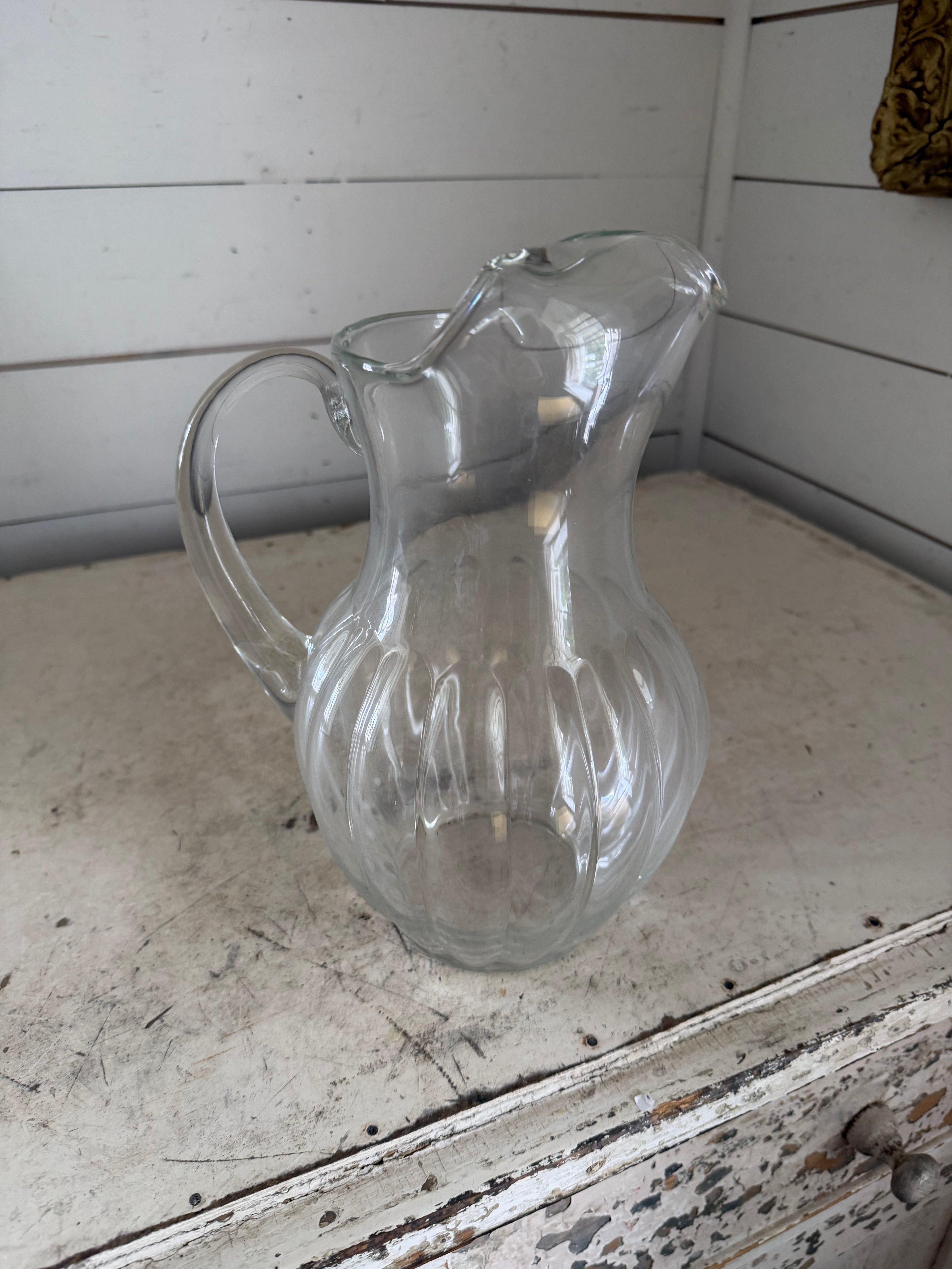Fluted glass juice, pitcher
