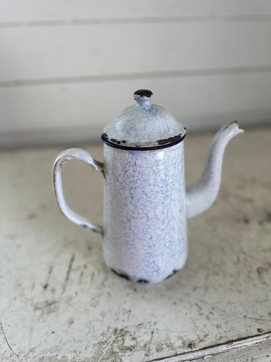 Antique French Enamel Coffee Pot Blue Speckle