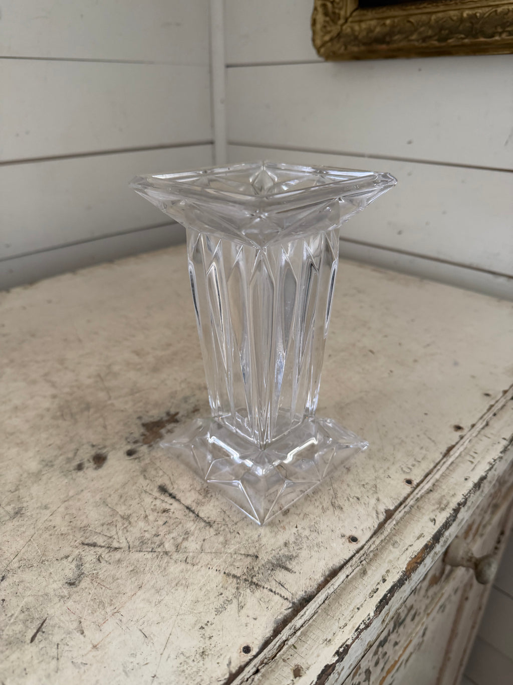 PartyLite Quad Prism 24% Lead Crystal Square Pedestal Pillar Candle Holder Vase