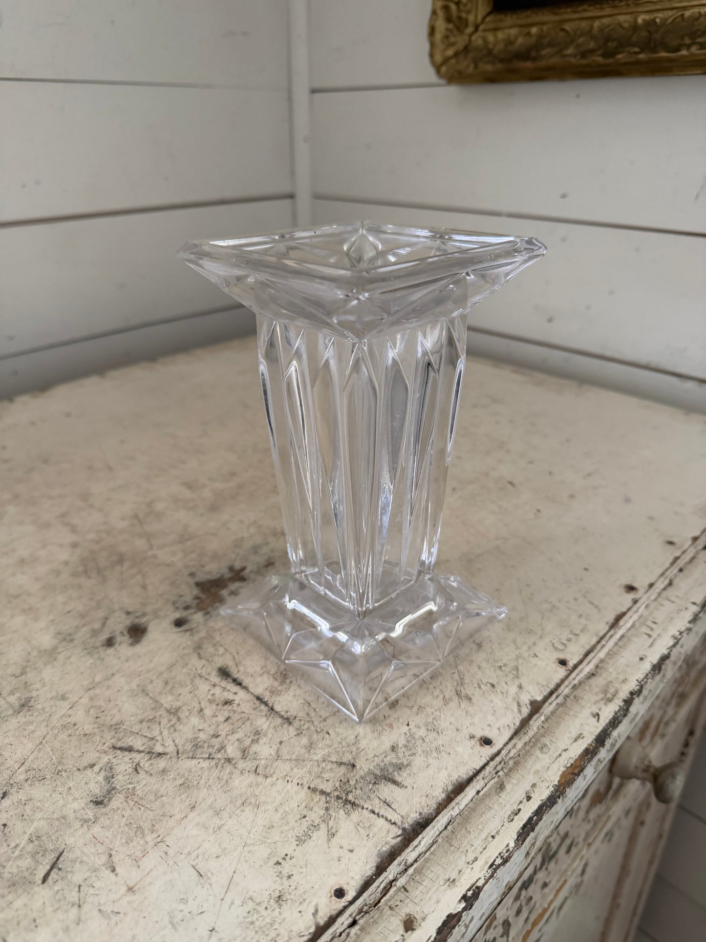 PartyLite Quad Prism 24% Lead Crystal Square Pedestal Pillar Candle Holder Vase