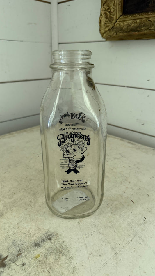 Vintage glass 1-quart milk bottle is from Broguiere's Farm Fresh Dairy