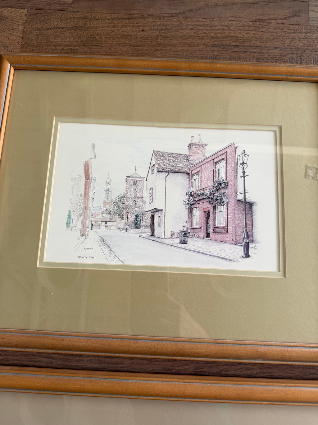 Set of four historic English buildings framed and professionally matted