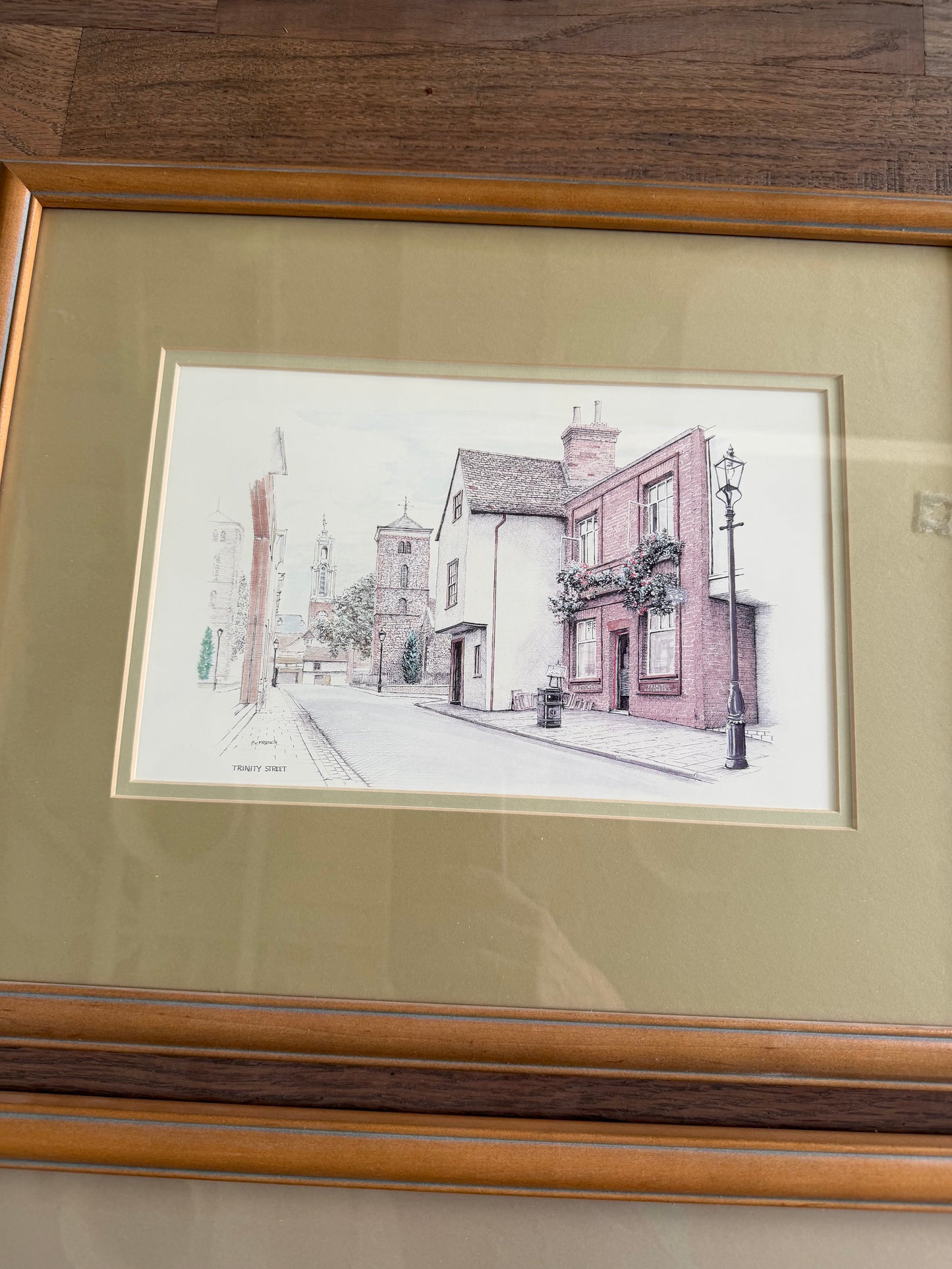 Set of four historic English buildings framed and professionally matted