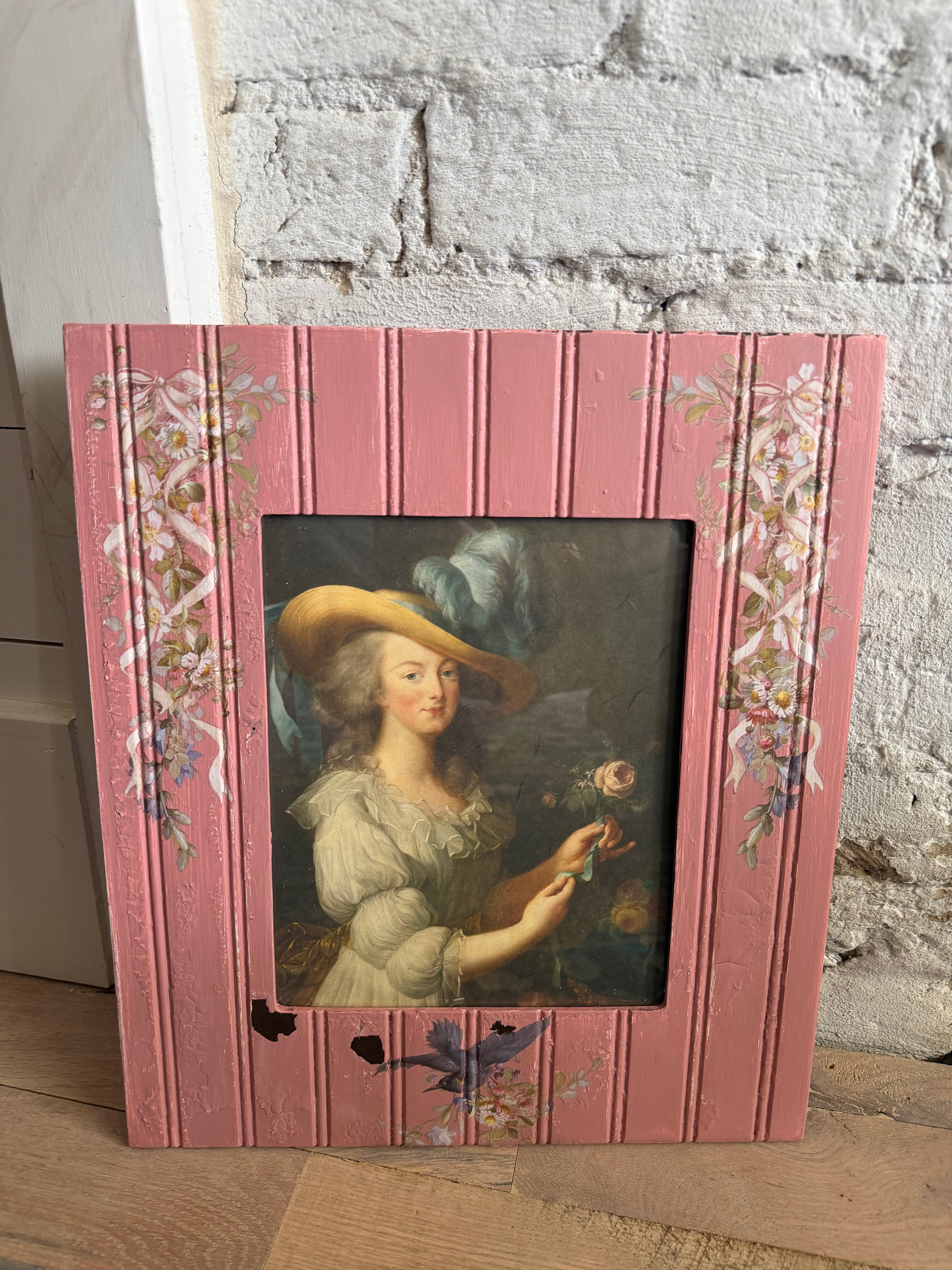 Pink Bead Board Frame with Marie Antoinette