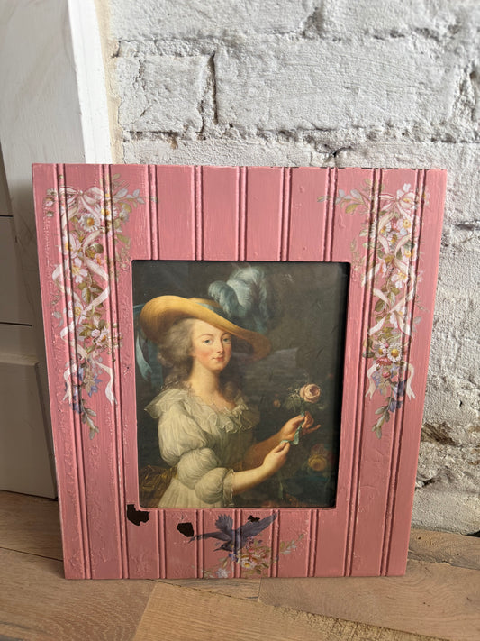 Pink Bead Board Frame with Marie Antoinette