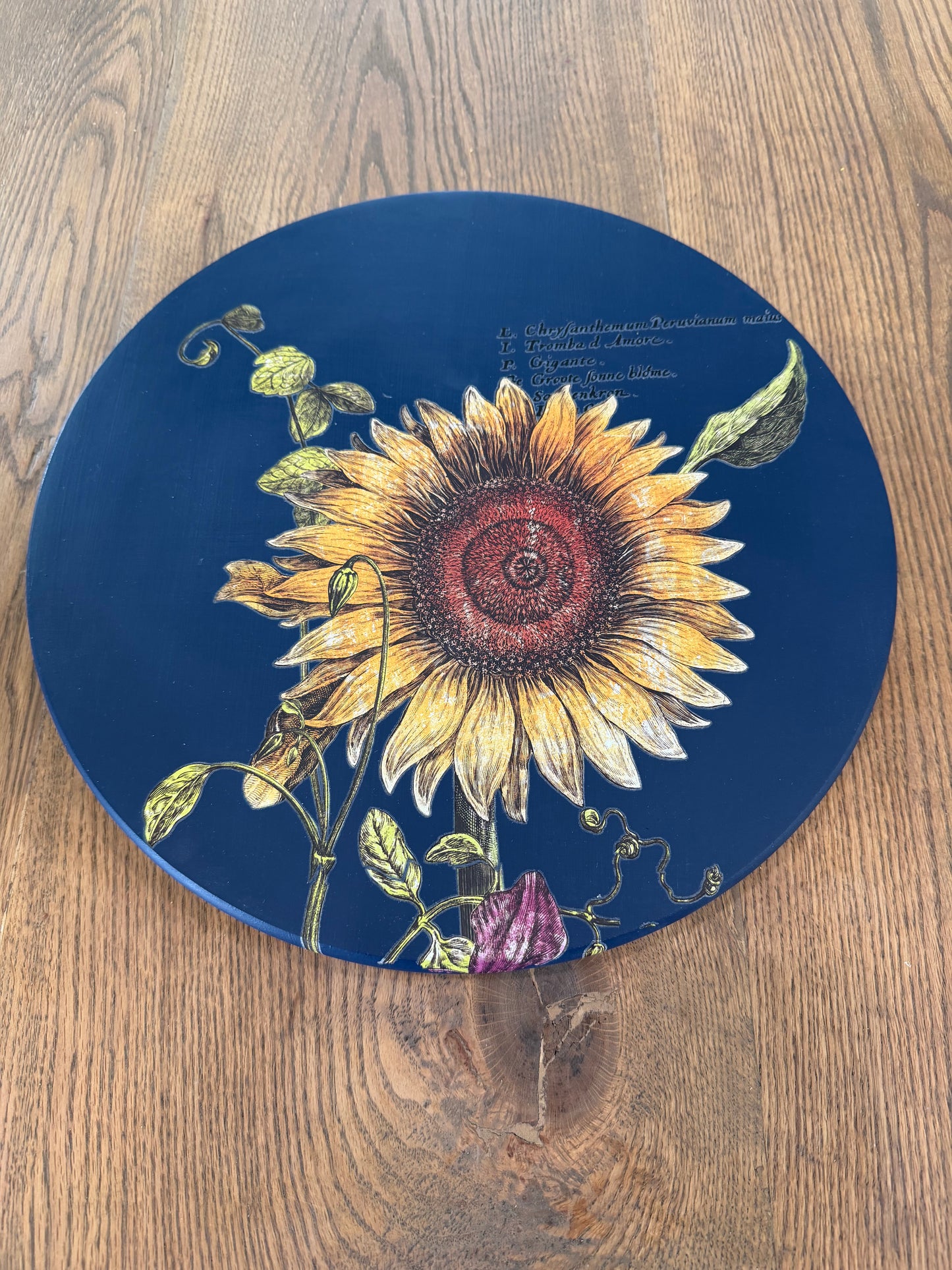 Large, Lazy Susan Painted in Pacific With Sunflowers
