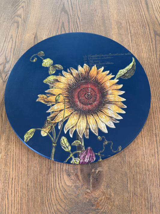 Large, Lazy Susan Painted in Pacific With Sunflowers