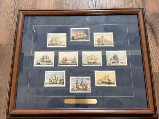 Framed collection of vintage John Player and Sons Old Naval Prints Cigarette Cards