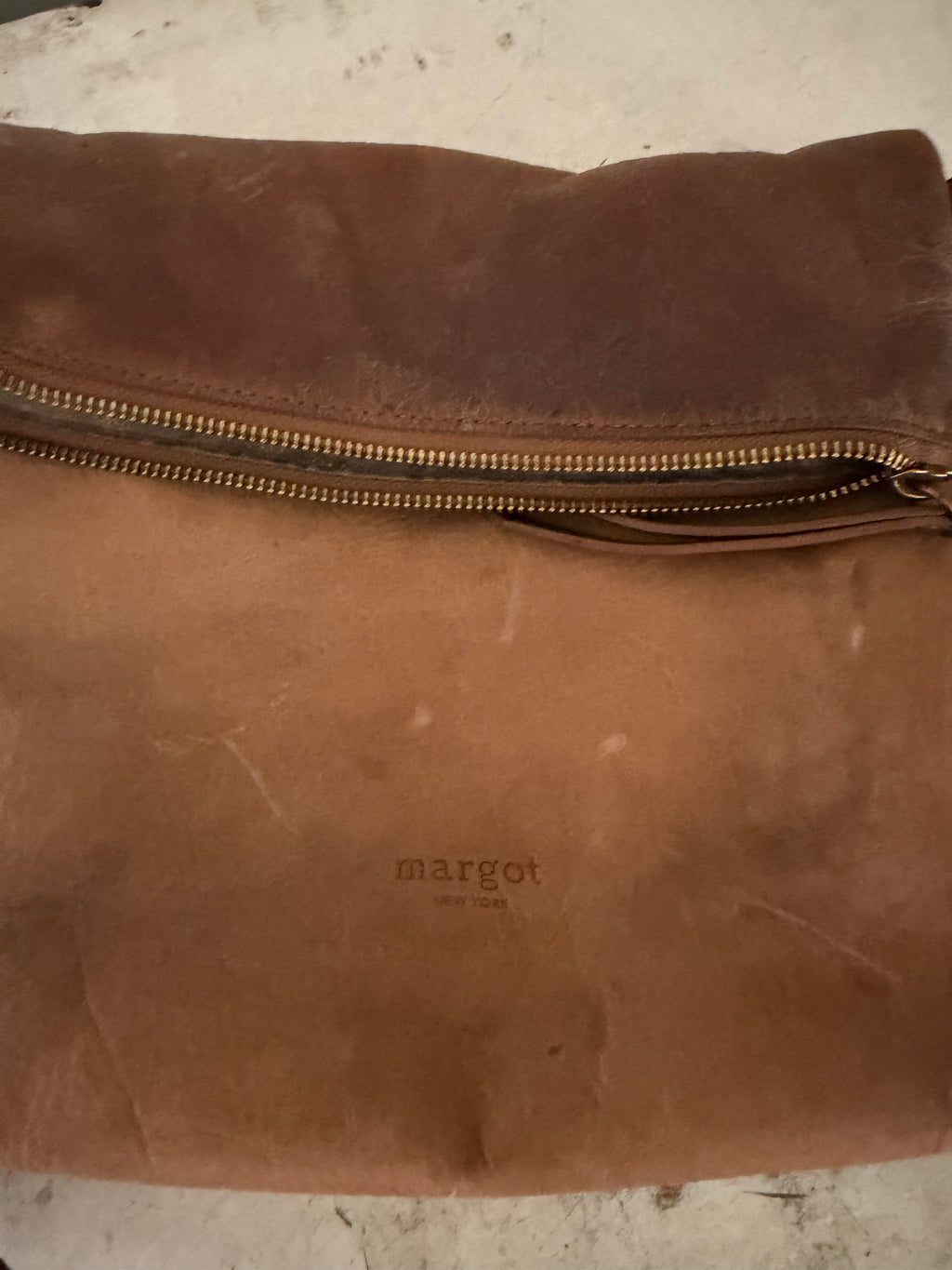 Margot Light Brown Leather Foldover Flap Crossbody Bag Purse