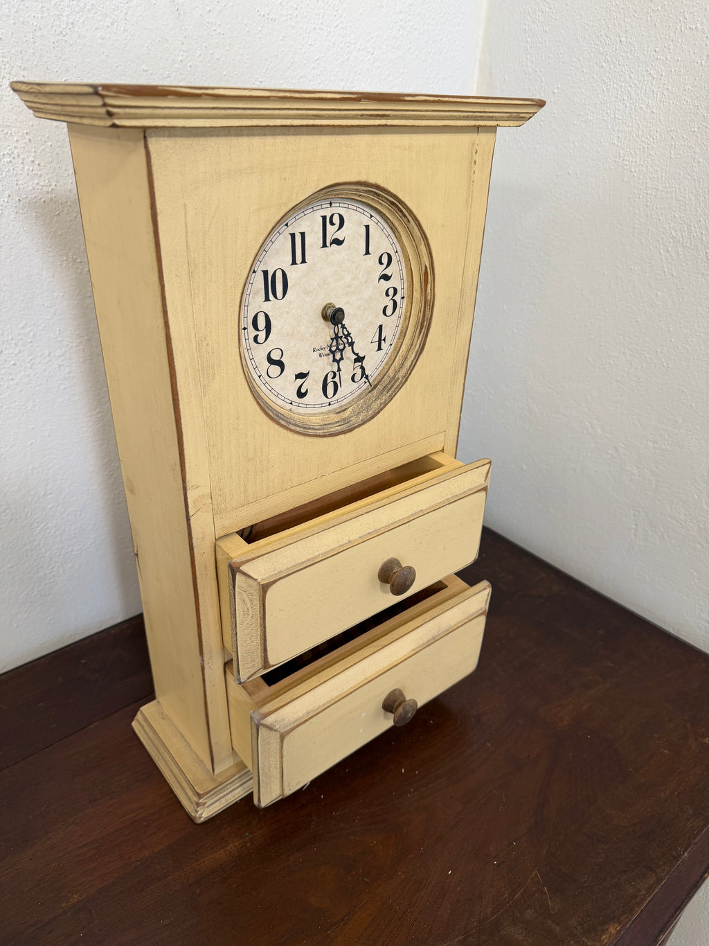 Vintage Rocky Mountain Woodworks Clock with 2 drawers - Will Get Makeover