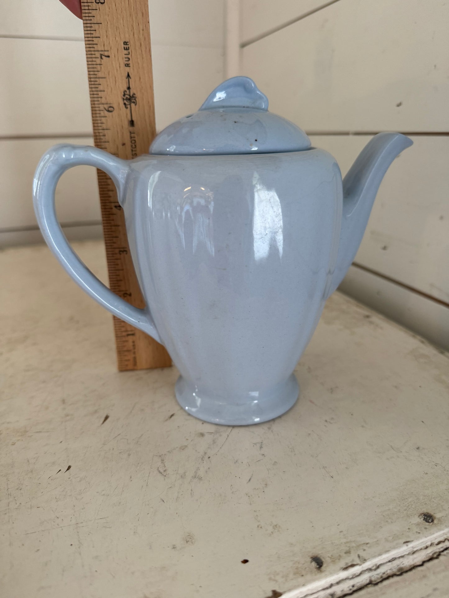 J & G. MEAKIN 'GLAMOUR' Celeste Blue Coffee Pot, English Art Deco Ceramic Tableware, Sophisticated Mid-century Modern British Ironstone