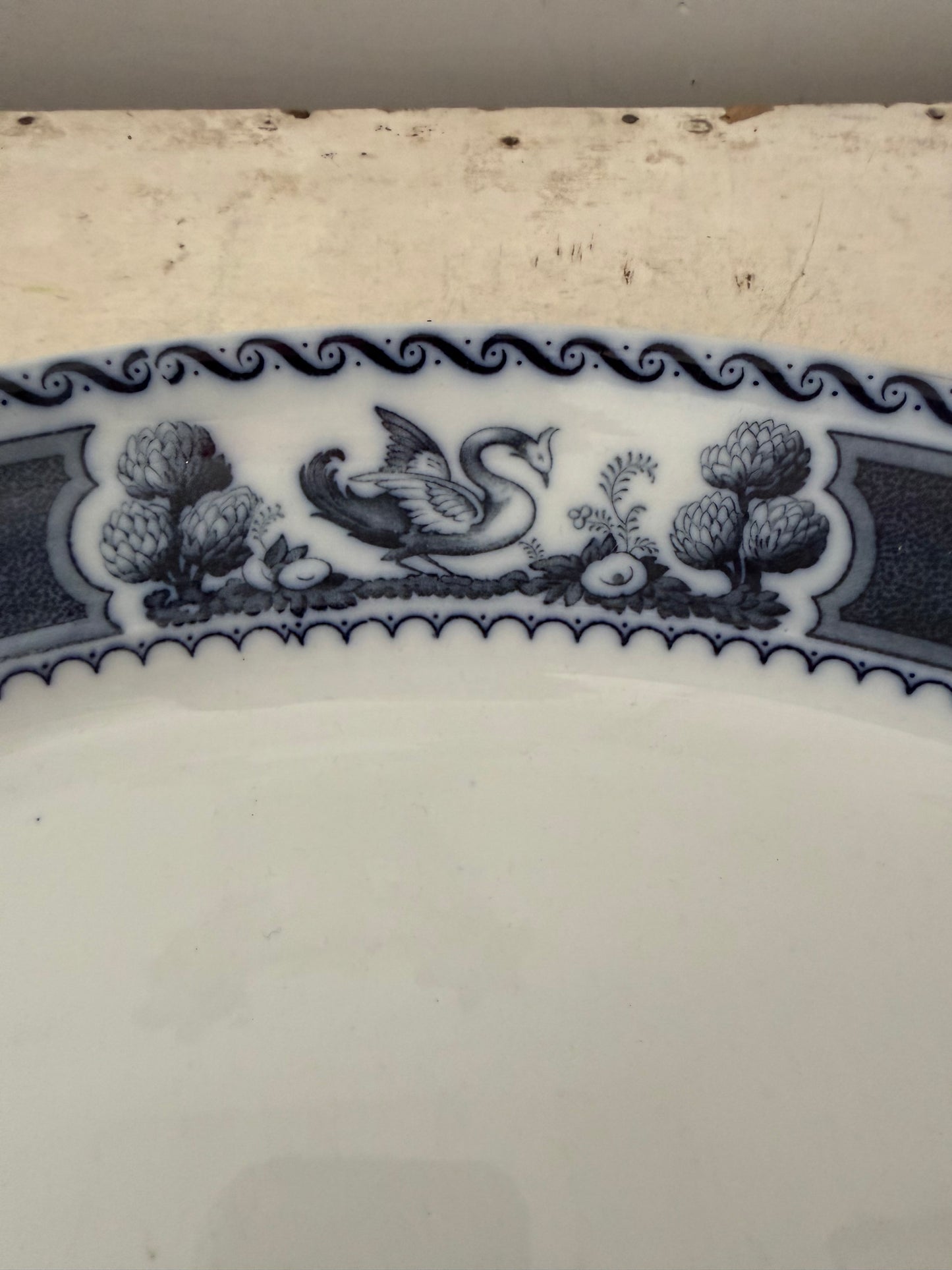 Antique Losol Ware 18” wide oval platter Flow Blue