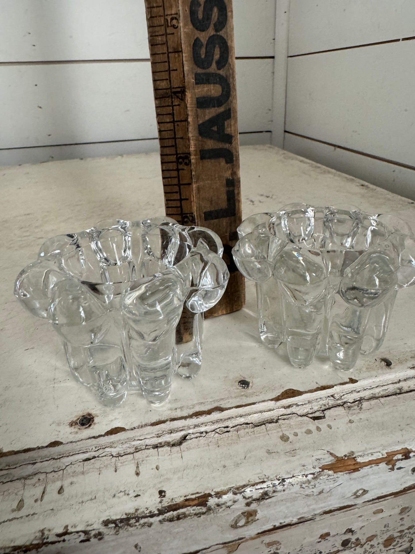 Vintage Reims Bubble Glass Candle Holder Set Made in France