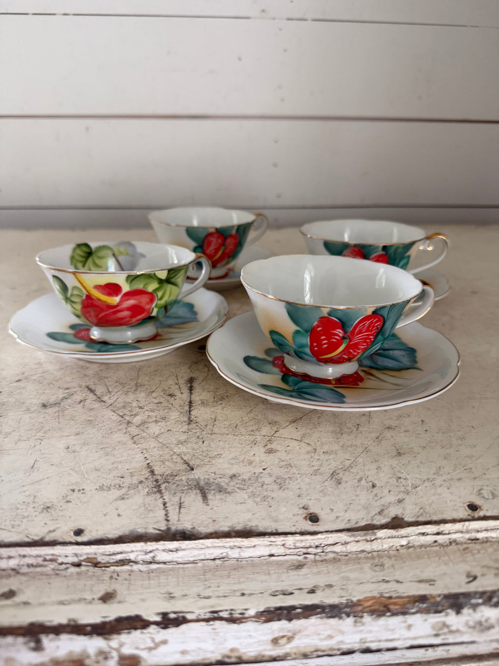 Vintage Anthurium Hawaii Cup And Saucer - sold individually picked at random hand painted