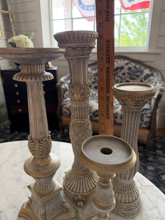 Set of four hand-painted French country candlesticks