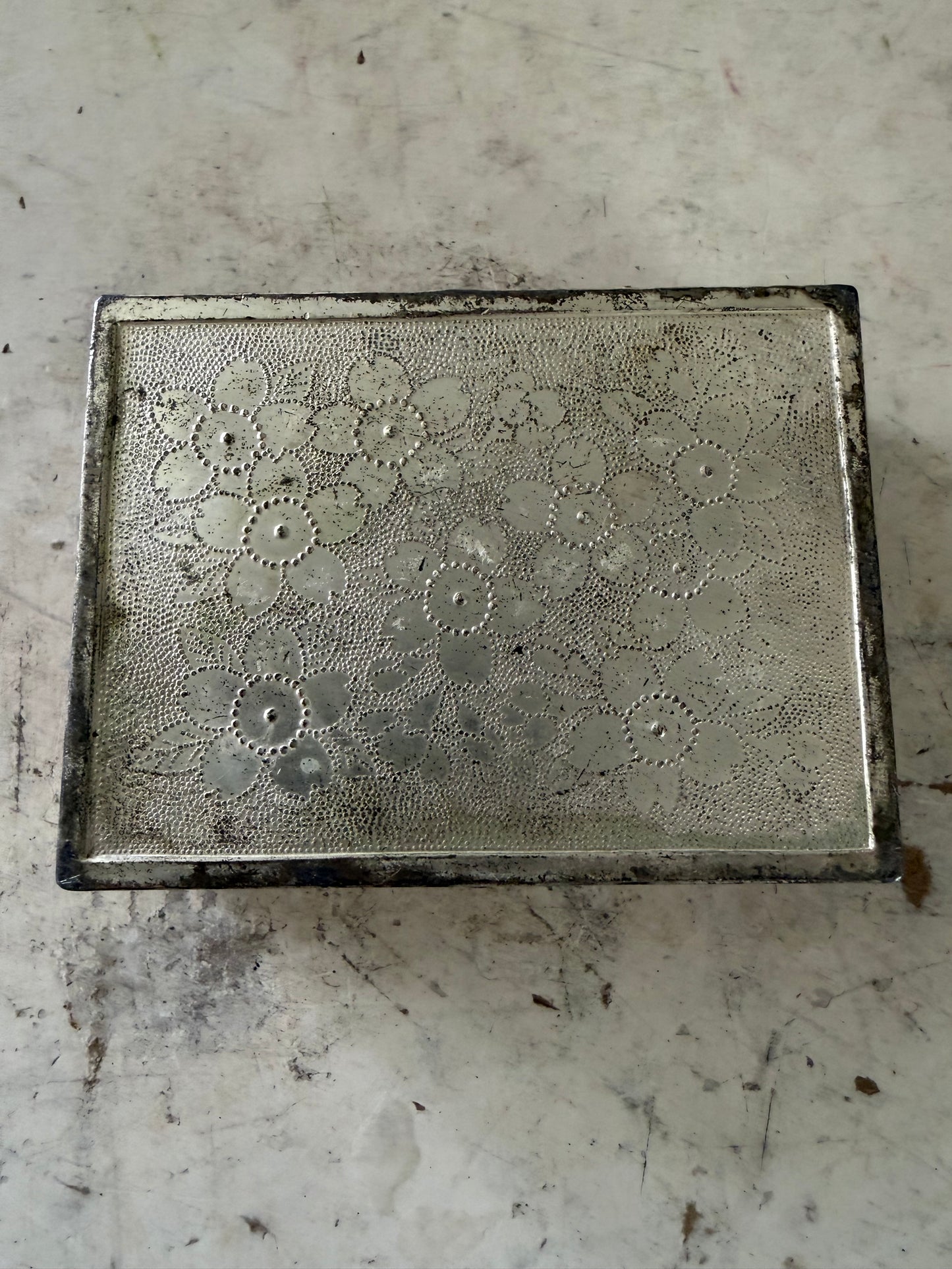 vintage silver-plated Japanese dragon trinket box lined with red velvet