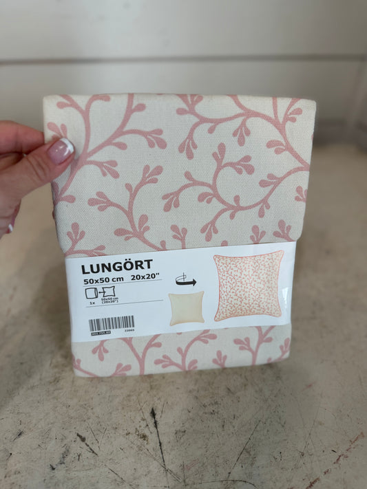 Ikea LUNGORT Pink Floral Cream Pillow Cover 20" Cream & Floral Pink / Stripes