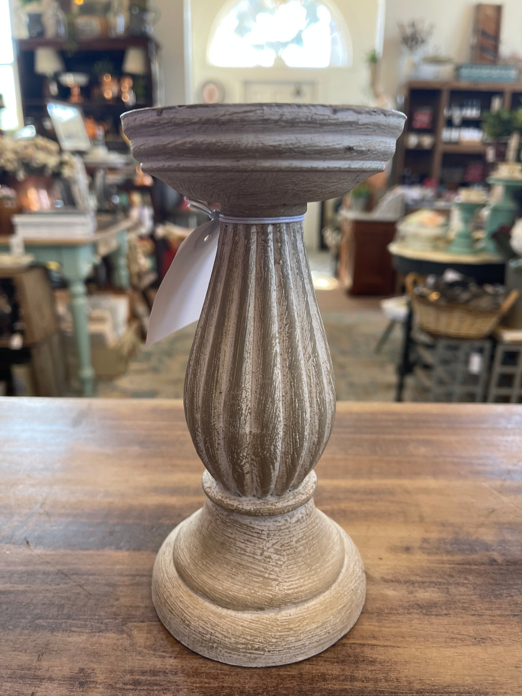 Hand painted Wood Candlestick with Ribbed Column