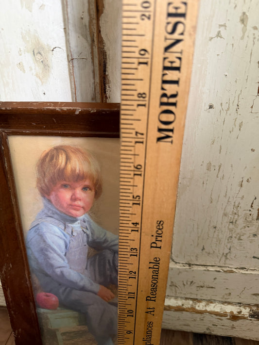 Vintage 1979 James Ingwersen Framed Print "Boy Sitting on Bench w Apple 18”