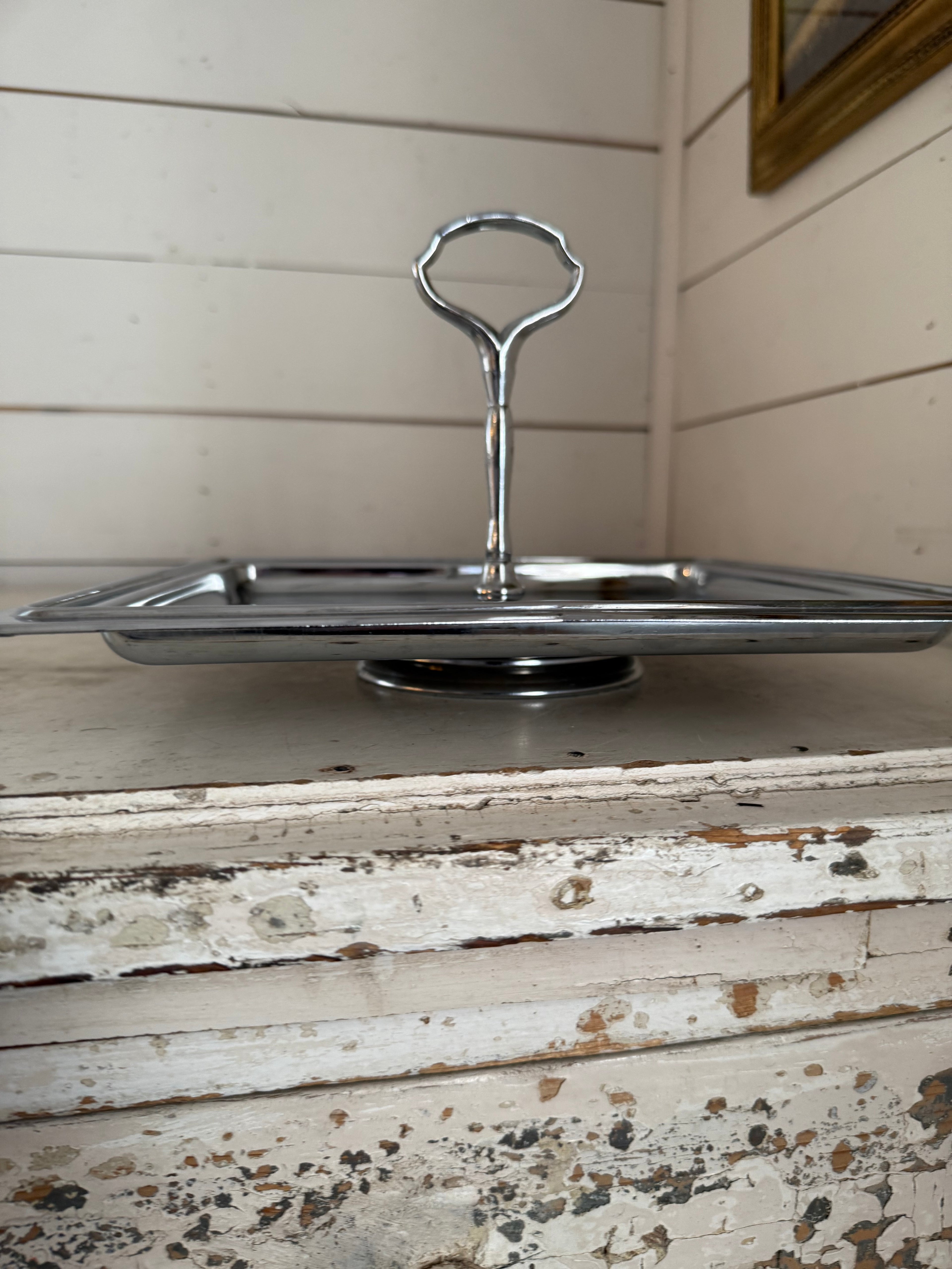 Chrome Footed Serving Tray with Centered Handle